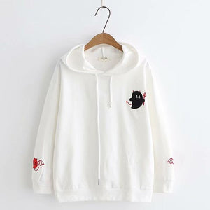 Harajuku Hoodies Girl Little Devil Horns Gothic Hooded Sweatshirts Women Autumn Loose Lolita Pullovers Tops Black White