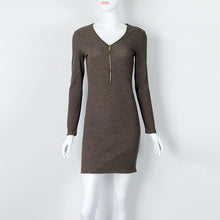 Load image into Gallery viewer, Autumn Dress Knitting Women Dresses Zipper O-neck Sexy Knitted Dress Long Sleeve Bodycon Sheath Pack Hip Dress GV090