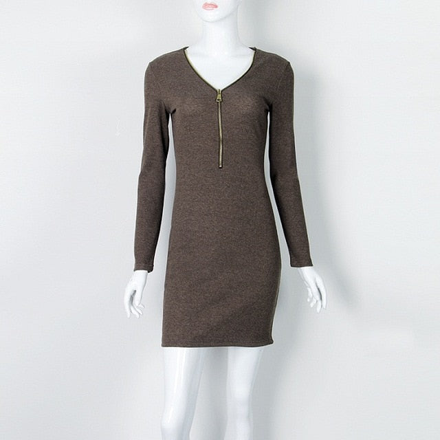 Autumn Dress Knitting Women Dresses Zipper O-neck Sexy Knitted Dress Long Sleeve Bodycon Sheath Pack Hip Dress GV090