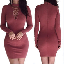 Load image into Gallery viewer, Autumn Dress Knitting Women Dresses Zipper O-neck Sexy Knitted Dress Long Sleeve Bodycon Sheath Pack Hip Dress GV090