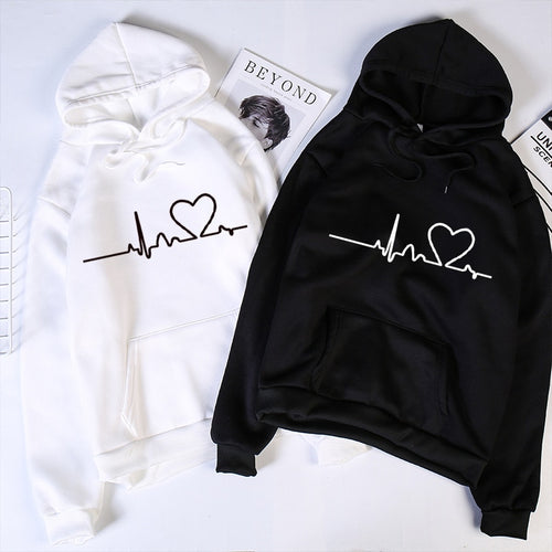 Autumn Winter Fleece Love Printed Letter Harajuku Print Pullover Thick Loose Women Hoodies Sweatshirt Female O-neck Casual Coat