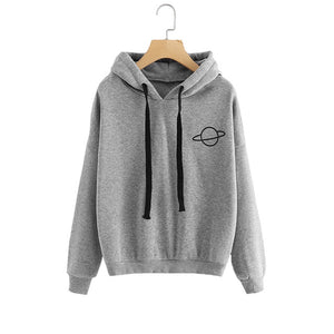 Women's Sweatshirt Women Hoodies Casual Planet Print Solid Loose Drawstring Sweatshirt Fashion Long Sleeve Hooded Female Tops