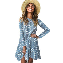 Load image into Gallery viewer, Lossky Women Autumn Dress Fashion Polka Dot Print Ladies Casual Clothing Long Sleeve Mini Short Loose Yellow Dress 2019