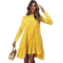 Load image into Gallery viewer, Lossky Women Autumn Dress Fashion Polka Dot Print Ladies Casual Clothing Long Sleeve Mini Short Loose Yellow Dress 2019