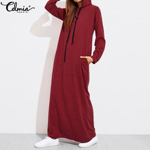 Load image into Gallery viewer, Celmia Plus Size Women Maxi Dress Autumn Hooded Dress Sweatshirt Female Long Sleeve Hoodies Winter Pullover Vestido Robe Femme