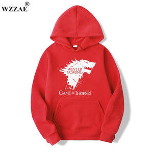 WZZAE 2018 New Game of Thrones Direwolf Men Hoodies And Sweatshirts Winter is Coming Cotton Hooded Top Quality Plus Size M-XXXL