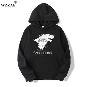 WZZAE 2018 New Game of Thrones Direwolf Men Hoodies And Sweatshirts Winter is Coming Cotton Hooded Top Quality Plus Size M-XXXL