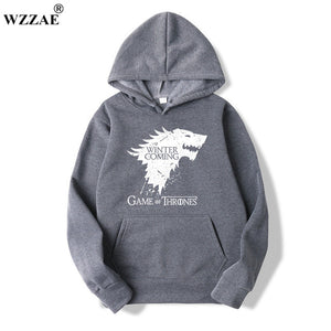 WZZAE 2018 New Game of Thrones Direwolf Men Hoodies And Sweatshirts Winter is Coming Cotton Hooded Top Quality Plus Size M-XXXL