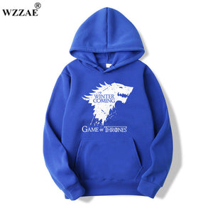 WZZAE 2018 New Game of Thrones Direwolf Men Hoodies And Sweatshirts Winter is Coming Cotton Hooded Top Quality Plus Size M-XXXL