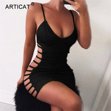 Load image into Gallery viewer, Articat Side Hollow Out Sexy Bodycon Bandage Dress Women Spaghetti Strap V Neck Mini Summer Dress Casual Party Dress Vestidos