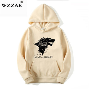 WZZAE 2018 New Game of Thrones Direwolf Men Hoodies And Sweatshirts Winter is Coming Cotton Hooded Top Quality Plus Size M-XXXL